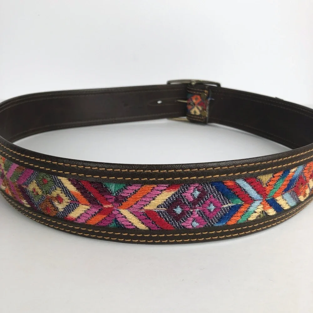 VTG LEVI'S Rare Orange Tab Embroidered Southwest Boho Belt Sz 36 Style 1240-2
